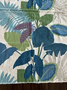 Vintage P/Kaufmann Leinen weiß blau grün grau Blumenpflanzen W56""xL1,25 Yards schön! - Bild 1 von 8