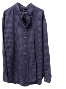 Ralph Lauren Mens Shirt 2XL Navy Blue Red Checkered Long Sleeve Button - Picture 1 of 4