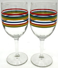 Lot of 2 Libbey Fiesta Mambo Colorful Striped Wine Glasses Drinking Ice Water