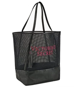 Victoria's Secret Embroidered Logo Black Mesh Large Tote Bag  - Picture 1 of 1