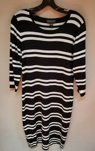 New Forever 21+ Plus Size 2X Black Cream Striped 3/4 Sleeve Knit Dress Casual - Picture 1 of 9