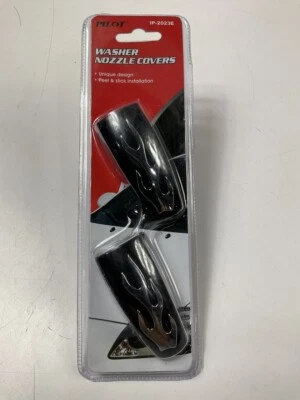 Pilot IP-2023E Windshield Wiper Spray Nozzle Cover W/ Flame Accent, Black Chrome - Image 1 of 4