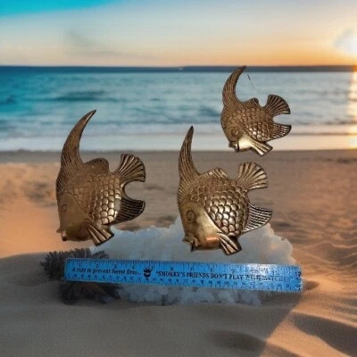 Juego De Colección De 3 Colgantes De Pared Decoración Costera Náutica Peces Ángel Latón Macizo  Foto 1 de 3