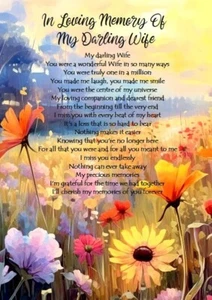 NEW A5 Size Graveside Memorial Card Fully Waterproof Laminated  My Darling Wife - Picture 1 of 4