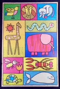 Vintage 1966 Kid's Room Poster Lion Whale Elephant Giraffe Renselaar Corp Big - Picture 1 of 9