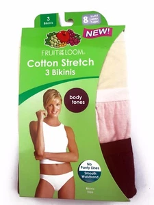 Fruit of the Loom® Women's Cotton Stretch BIKINIS 3-Pack " No Panty LInes " - Picture 1 of 3