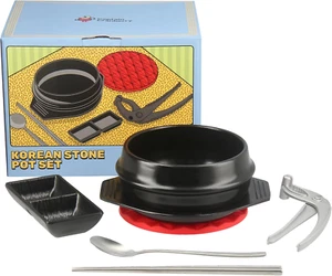 Korean Stone Pot Set (7-Piece, 38.7Oz with Hot Pot Grip), Ceramic Pots for Cooki - Picture 1 of 12