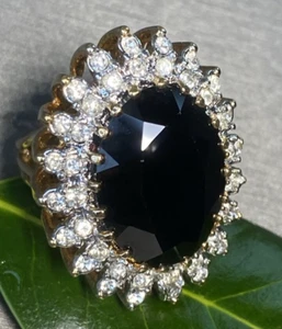 Vintage Cocktail Ring Blue Crystal Halo Estate Jewelry Pre-Owned Size 6.5 Signed - Picture 1 of 24