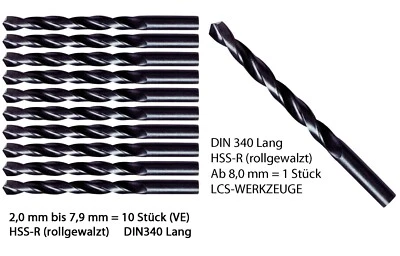 Spiralbohrer Lang 2,0 - 19,0 mm DIN 340 HSS-R Metallbohrer rollgewalzt Stahl HSS - Bild 1 von 3