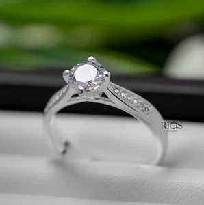 925 Sterling Silver 1.0 Carat Solitaire Engagement Lab-Created Zircon Ring Boxed - Picture 1 of 7