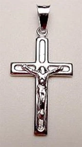 New 14k White Gold Flat White Small Crucifix - Picture 1 of 1