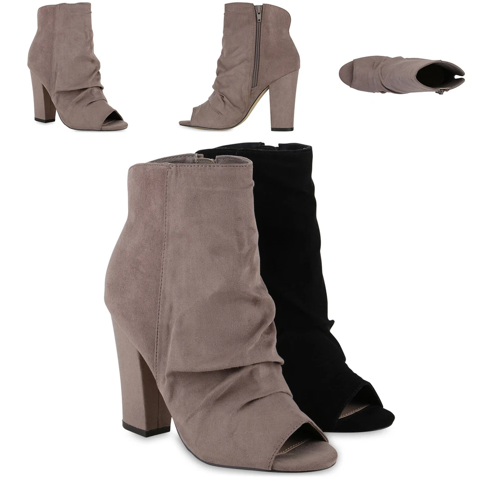 Damen Peeptoes Stiefeletten Blockabsatz Basic Absatz-Schuhe 840710 - Bild 1 von 1