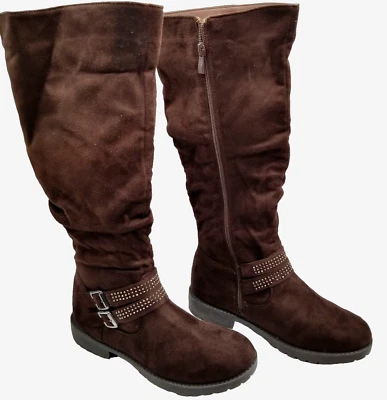 Wanted Womens Brown Faux Suede Round Toe Block Heel Knee High Boots Size 7.5 - Image 1 of 4