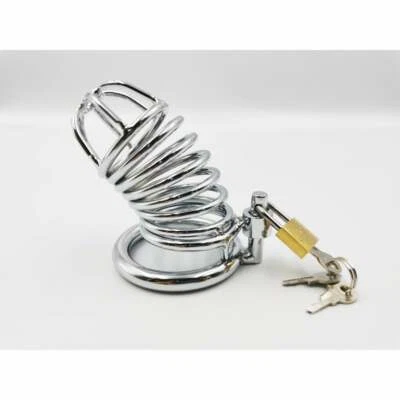 Jaula curva de acero inoxidable dispositivo de cinturón de castidad masculino anillo de bloqueo BDSM 3 tamaños nuevo Foto 1 de 4