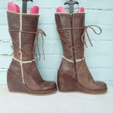 Destroy Leather Boots Size Uk 6 Eur 39 Womens Sexy Wedge Platform Brown Boots