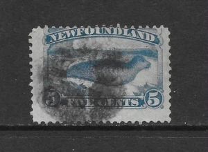 NEWFOUNDLAND SCOTT 53 USED FINE - 1880 5c PALE BLUE ISSUE - HARP SEAL - Picture 1 of 2