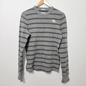 Abercrombie & Fitch Uomo Grigio Rigato Termico Taglia M Vestibilità Muscolare Manica Lunga Y2K - Foto 1 di 10