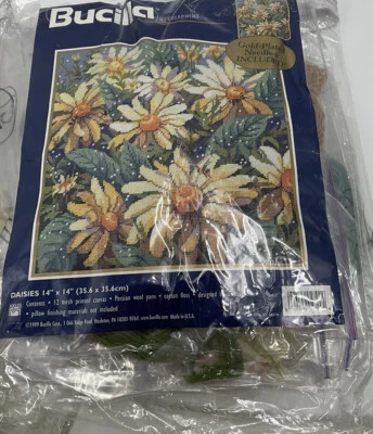 Bucilla Daisies Needlepoint Canvas 16” X 16” Unfinished Canvas Cottagecore VTG - Image 1 of 4