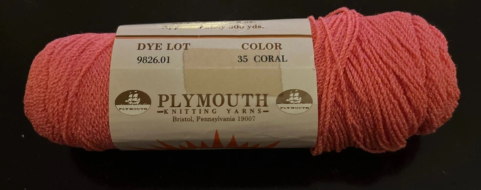 Plymouth Knitting Yarn 300 Yards Color 35 Coral Wool Rayon - Image 1 of 1