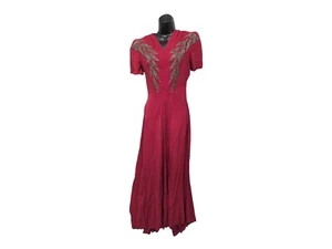 Antique 1920s Flapper Red Maroon Gown Size Small - Picture 1 of 8