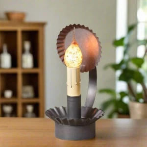 Primitive/Farmhouse Cabin Chamberstick Accent Light Kettle Black Tin - Picture 1 of 4