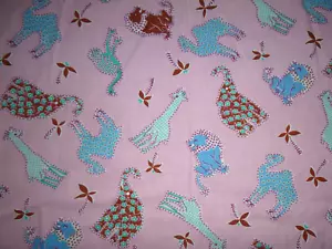 Vtg 60s Juvenile Novelty Cotton Fabric Pink W/ Jungle Animals 35.5" x 1.75 yds - Picture 1 of 10