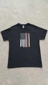 T-Shirt Patriotic USA Flag Black Short Sleeve Mens Medium Heavy Cotton Nice - Picture 1 of 3