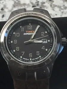 1986 Timex Expedition Men Watch Leather Band Water Resistant Stainless Indiglo - Picture 1 of 12