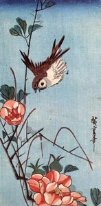 Hiroshige, Vögel & Botaniker. Spatz und Wildrose, Asian Style 1988 Print - Bild 1 von 1