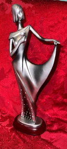 Vtg Womens figure in long dress silver women's sculpture 15 inches high art deco - Picture 1 of 5