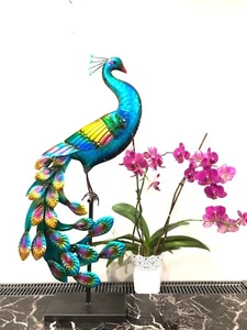 Large HandMade Metal Craft Peacock Indoor Outdoor Pond Garden Ornament Sculpture - Picture 1 of 8