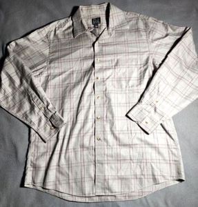 Jos. A. Bank Shirt Men Large Brown Plaid Long Sleeve  Buttons Up 100 % Cotton - Foto 1 di 15