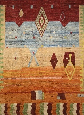 10x14 Multicolor Moroccan Hand Knotted Thick Wool Tribal Abstract Rug - Image 1 of 4