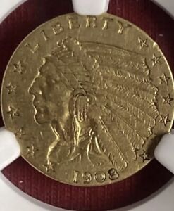 1908 Indian Head $2.50 Gold Quarter Eagle NGC AU 53 **VERY RARE FIND!