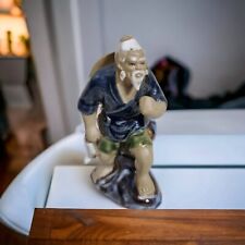 Vintage Shiwan Mudman Fisherman Figurine Kneeling Pottery 