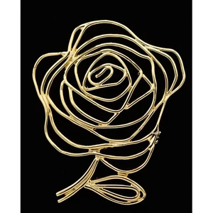 Vintage Big Rose Pin Brooch Flower Gold Tone Shiny Chunky NOS 1980s 80s BinAQ - Picture 1 of 12