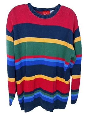 Vintage Liz & Co Multi-Color Red Striped Cotton Long Sleeve Sweater Med USA - Image 1 of 4
