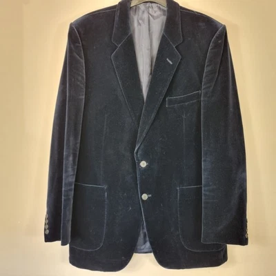 Vintage Mens St Michael 41-42in Medium Blue Velvet Blazer Jacket — 第 1/4 张图片