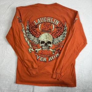 2018 Laughlin River Run Motorcycle Bike Orange Long Sleeve Shirt Men's Medium - Picture 1 of 8