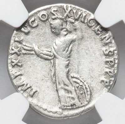Domitian 81-96 AD, Roman Empire AR SILVER Denarius Ancient Rome Caesar, NGC Ch F - Image 1 of 4