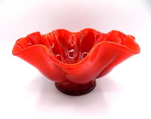 Vintage Fenton Mandarin Red Ruffled Slag Glass Bowl - Picture 1 of 16