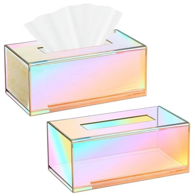 Caja de pañuelos iridiscentes acrílicos 9,37 x 4,72 x 3,94 pulgadas acrílico transparente... Foto 1 de 4
