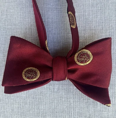Vintage Bow Tie Crimson w/ Gold Brain Science / Neurology Logo Self-Tie 2" - Image 1 of 4