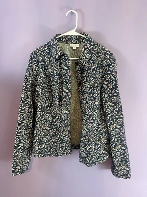 Chaqueta vaquera Charter Club para mujer talla mediana azul floral manga larga con botones Foto 1 de 4