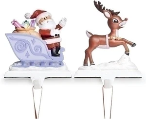 Rodolfo e Babbo Natale con Slitta Porta Calze, Set di 2, Decorazione Natalizia - Foto 1 di 1