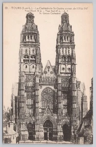 Tours France St Gatien Cathedral Gothic Towers Architecture Postcard - Picture 1 of 2