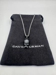 David Yurman Sterling Silver Memento Mori Skull Amulet With 22” Box Chain 1.8mm - Picture 1 of 15