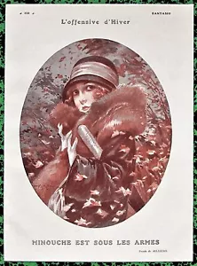 Milliere Original 1925 Vintage französischer Druck ART DECO GLOCHE MÜTZE PELZKRAGEN MÄDCHEN - Bild 1 von 1