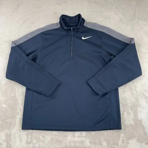 Nike Running 1/4 Zip Pullover Mens Large Navy Blue Long Sleeve Swoosh Logo Golf - Picture 1 of 9