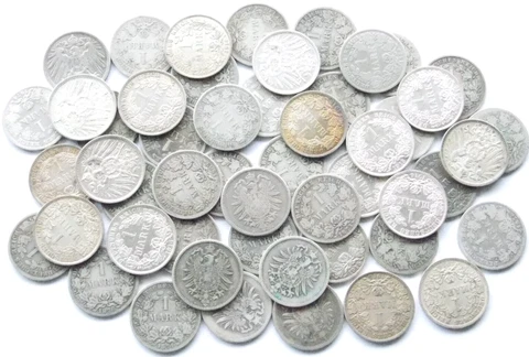 Lot GERMAN EMPIRE 51x 1 MARK 1873 - 1915 90% Silver WW1 NICE Old Coin History Cover